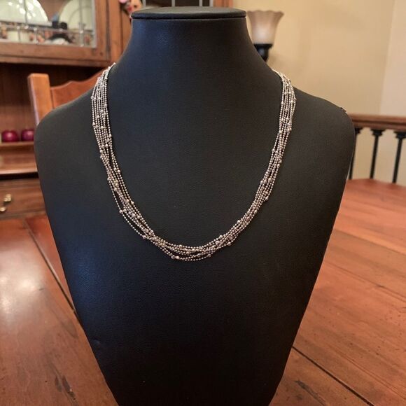 NEW Italian Sterling Silver 6 Strand Bead Necklace - Picture 1 of 6